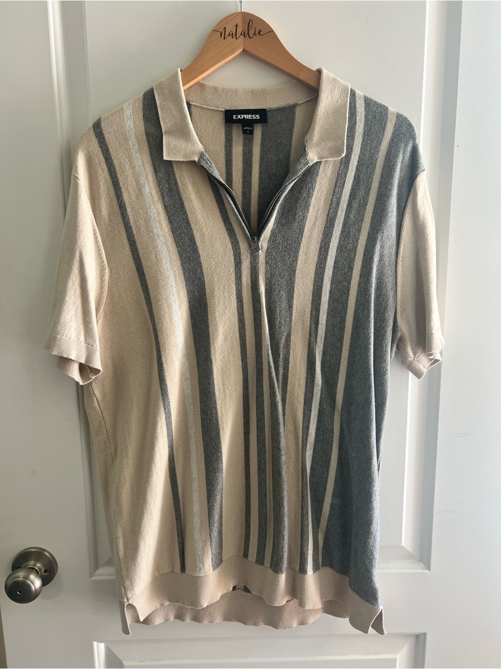 Express Mens Short Sleeve Striped Polo Sweater